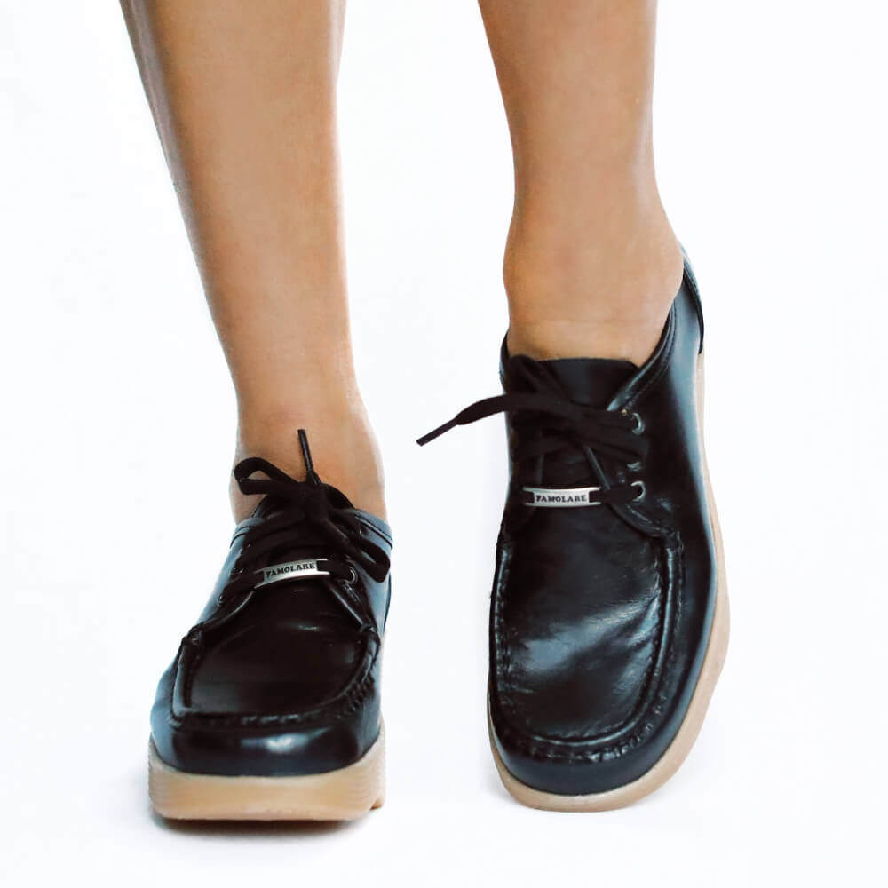 Truth or Square leather shoes with laces, rubber wavy soles, leather padded insoles